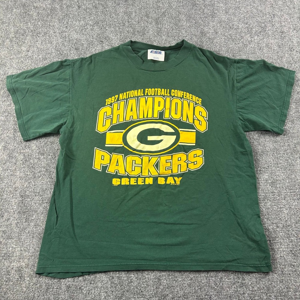 Green Bay Packers T-Shirt Mens Large Green 1997 NFC Champions Vintage NFL CSA